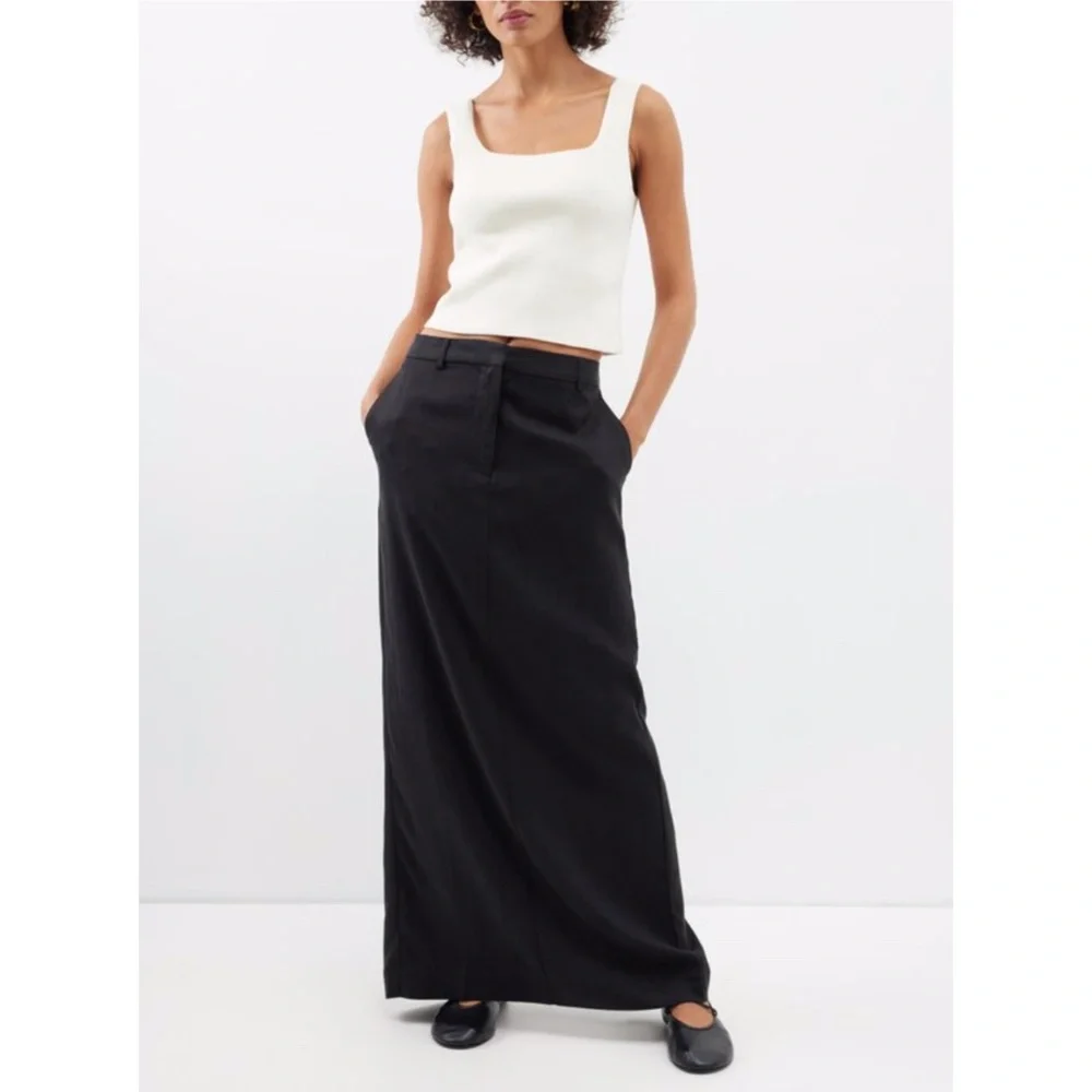 NEW Reformation Cairo Mid Rise Maxi Skirt Black 12